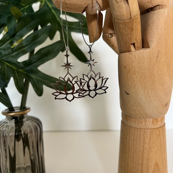 Lotus Buddha Pendant Hoop Earrings - Spiritual Jewelry - Protection Hoops - Picture 8 of 9